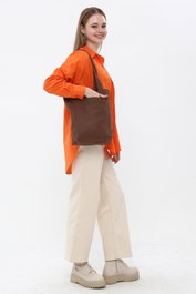 Zoozie Bags Bolso Tote de Gabardina Marrón Oscuro